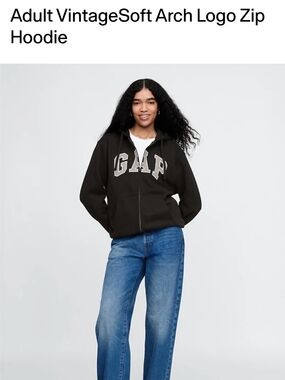 GAP Black Full-Zip Hoodie with Contrast Arch Logo Size Medium Nwt